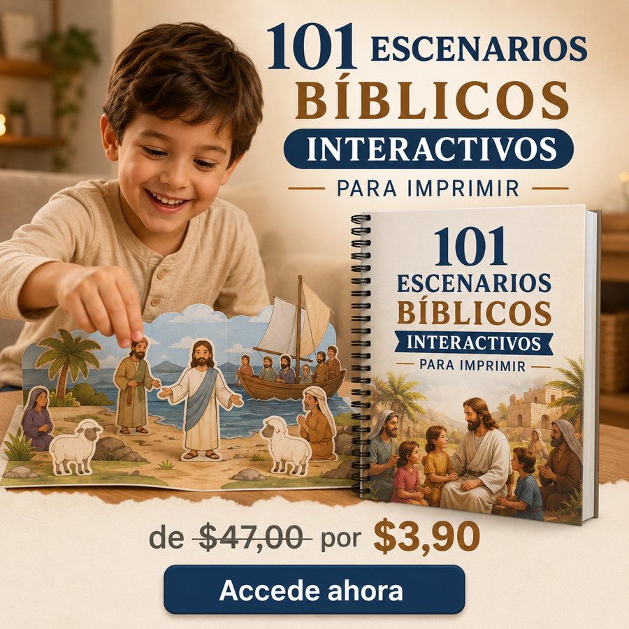 Niño armando un escenario bíblico de papel